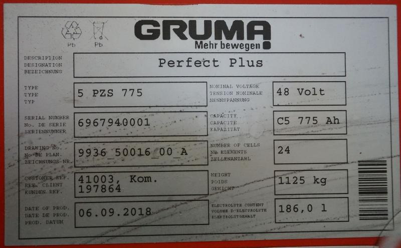 Batterie GRUMA 48 Volt 5 PzS 775 Ah: das Bild 5