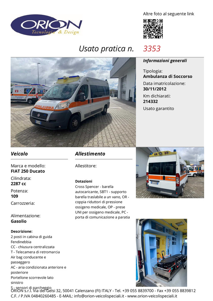 ORION - ID 3353 FIAT DUCATO 250 Krankenwagen, 2012 kaufen bei Truck1  Liechtenstein, ID: 7803876