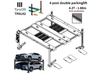 Werkstattgerät TPAL42 mobile double 4 post parking lift for car - 4.2T - Height 188 cm - Long 415 cm runways with automatic roll-off protection - 230V - To park 4 vehicles: das Bild 3