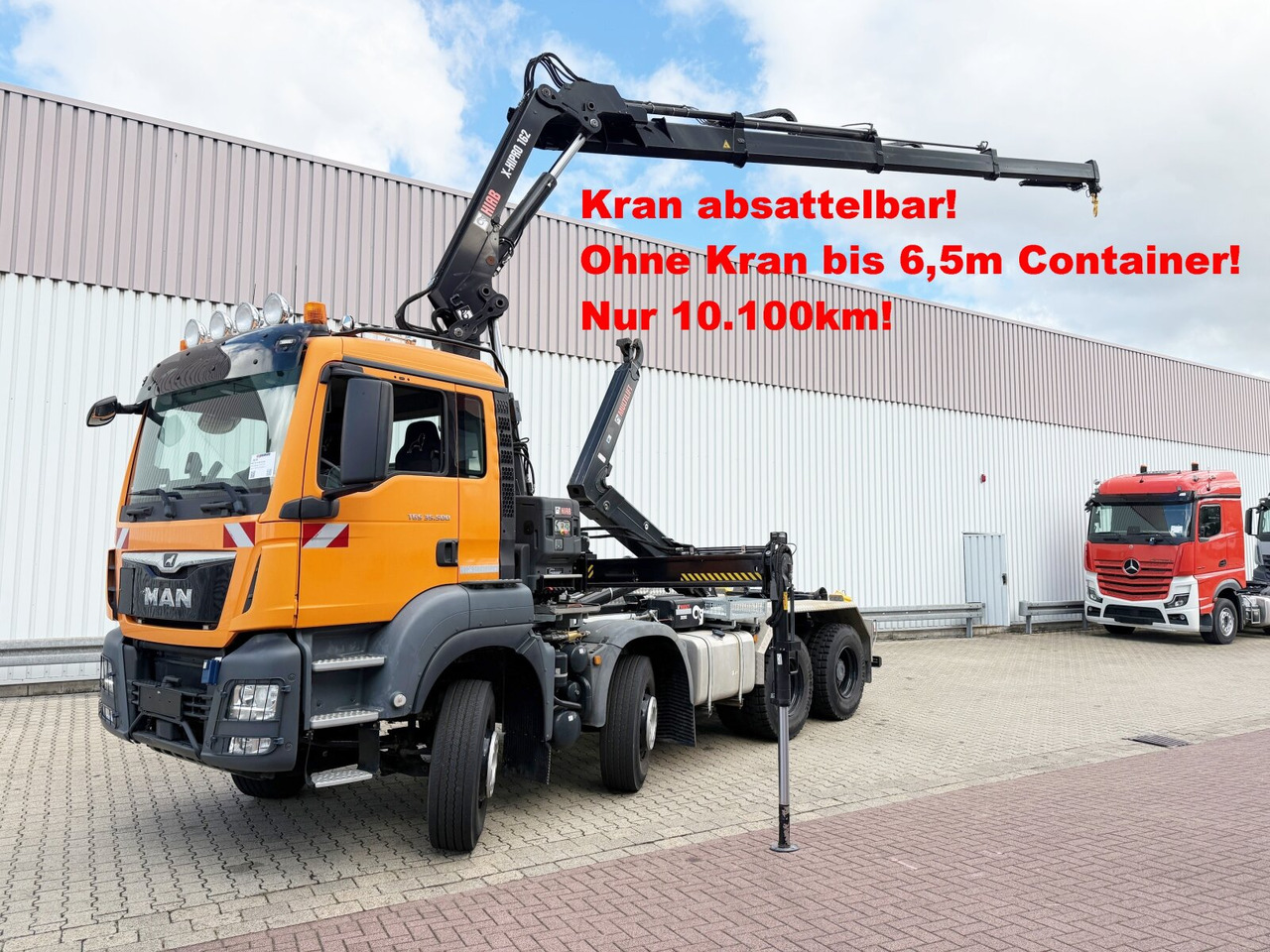 MAN TGS 35.500 8x4 BB TGS 35.500 8x4 BB mit Kran Hiab X-HiPro 162 E-3, absetzbar, Funk - Abrollkipper, Autokran: das Bild 1 MAN TGS 35.500 8x4 BB TGS 35.500 8x4 BB mit Kran Hiab X-HiPro 162 E-3, absetzbar, Funk - Abrollkipper, Autokran: das Bild 1