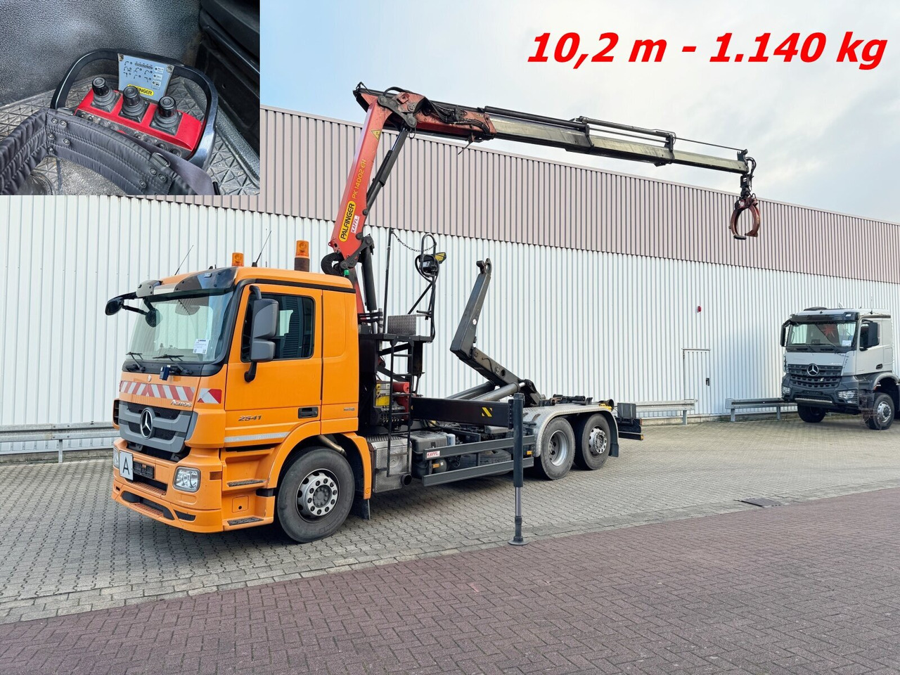 Mercedes-Benz Actros 2541 L 6x2 Actros 2541 L 6x2, Lenkachse, Meiller RK 20.65, Kran Palfinger PK 14002-EH, Funk - Abrollkipper, Autokran: das Bild 1 Mercedes-Benz Actros 2541 L 6x2 Actros 2541 L 6x2, Lenkachse, Meiller RK 20.65, Kran Palfinger PK 14002-EH, Funk - Abrollkipper, Autokran: das Bild 1