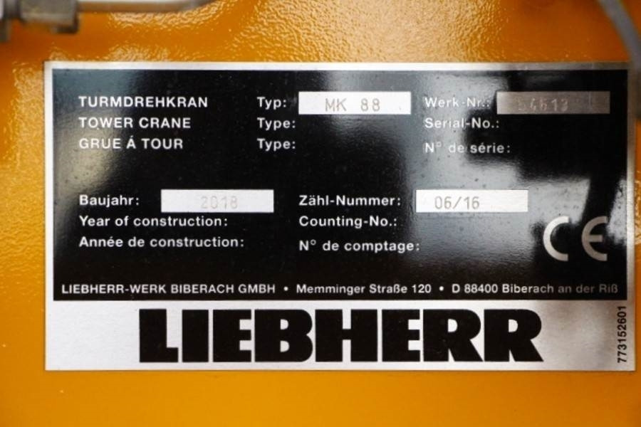 Turmkran Liebherr MK88 Plus Valid Inspection, 45 m Flight, 8t Cap, P: das Bild 20 Turmkran Liebherr MK88 Plus Valid Inspection, 45 m Flight, 8t Cap, P: das Bild 20