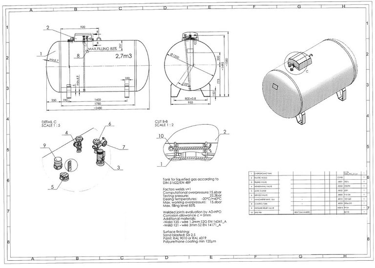 De Visser Propaan/Butaan LPG tank 2700 L (1,35 ton) Gastank, Gas, Gaz, LPG, GPL, Propane, Butane Ø 1250 including tank fittings - Kraftstofftank: das Bild 3 De Visser Propaan/Butaan LPG tank 2700 L (1,35 ton) Gastank, Gas, Gaz, LPG, GPL, Propane, Butane Ø 1250 including tank fittings - Kraftstofftank: das Bild 3