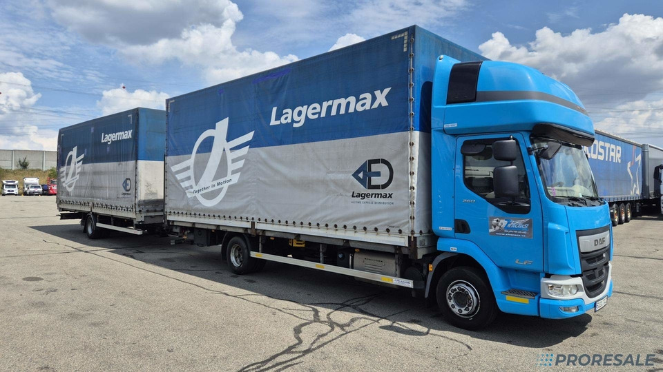 DAF LF 260 FA EURO 6 valník s plachtou + hydraulické čelo - prodejné jen s přívěsem GTS P0471Z - cena je za celou soupravu - Plane LKW: das Bild 1 DAF LF 260 FA EURO 6 valník s plachtou + hydraulické čelo - prodejné jen s přívěsem GTS P0471Z - cena je za celou soupravu - Plane LKW: das Bild 1
