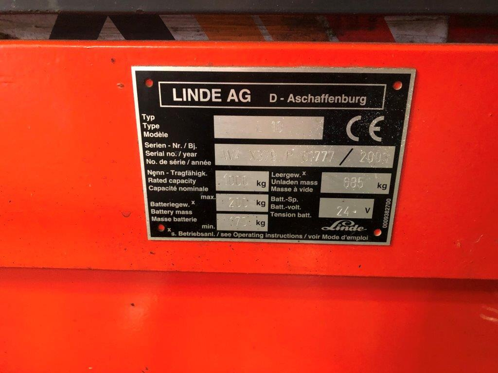 Ant Linde L 10 - high lift truck - stacker - electric pallet truck - pedestrian stacker - Hochhubwagen: das Bild 3 Ant Linde L 10 - high lift truck - stacker - electric pallet truck - pedestrian stacker - Hochhubwagen: das Bild 3