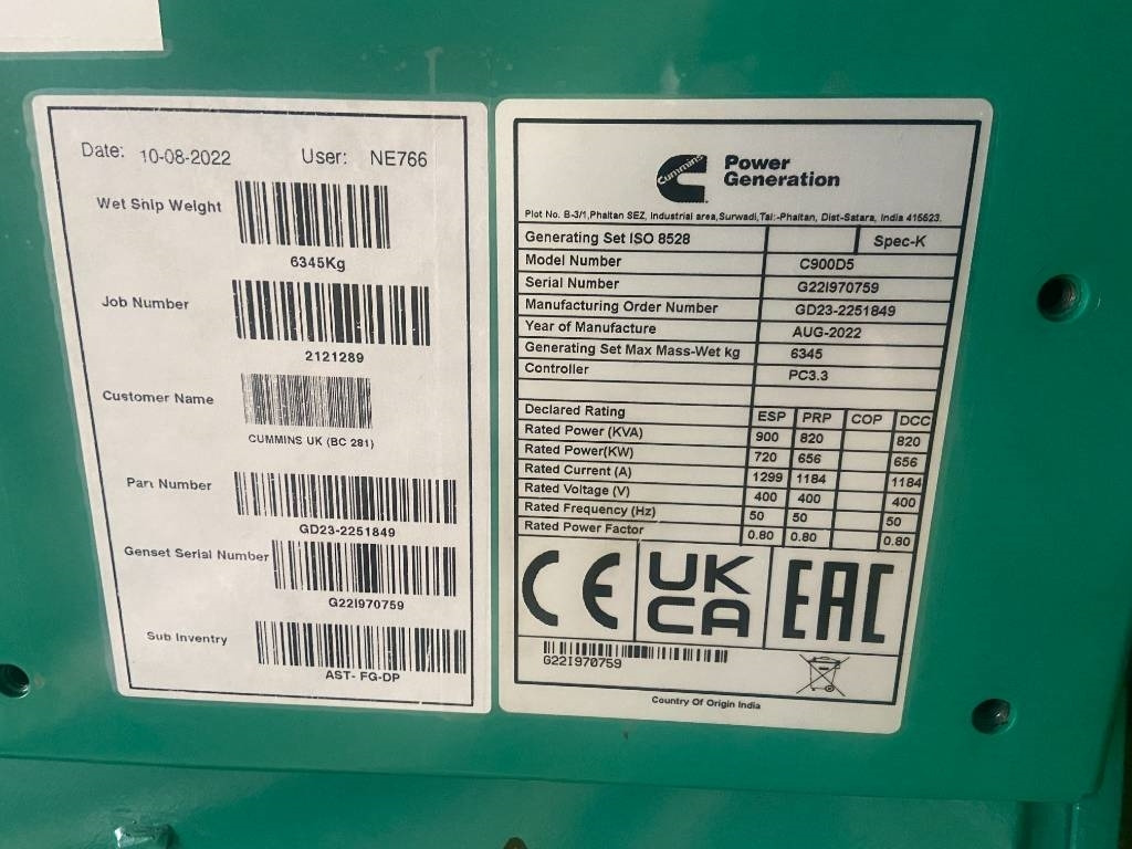 Cummins C900D5 - 900 kVA Open Genset - DPX-18527-O - Stromgenerator: das Bild 4 Cummins C900D5 - 900 kVA Open Genset - DPX-18527-O - Stromgenerator: das Bild 4