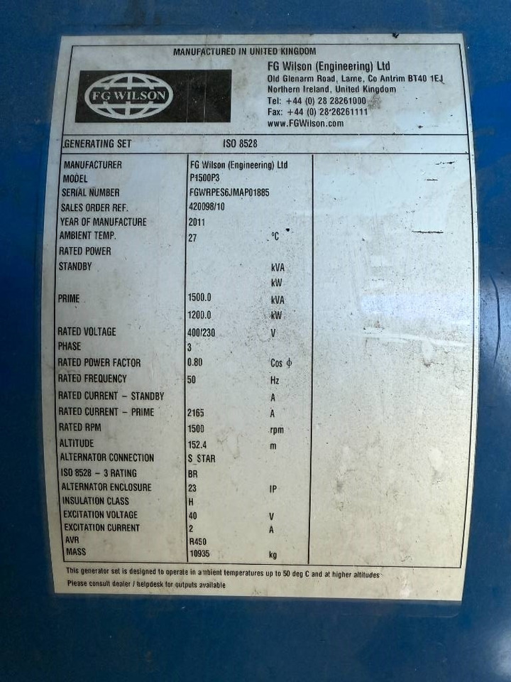 FG Wilson P1500P3 - 1.650 kVA Generator - DPX-12628 - Stromgenerator: das Bild 5 FG Wilson P1500P3 - 1.650 kVA Generator - DPX-12628 - Stromgenerator: das Bild 5
