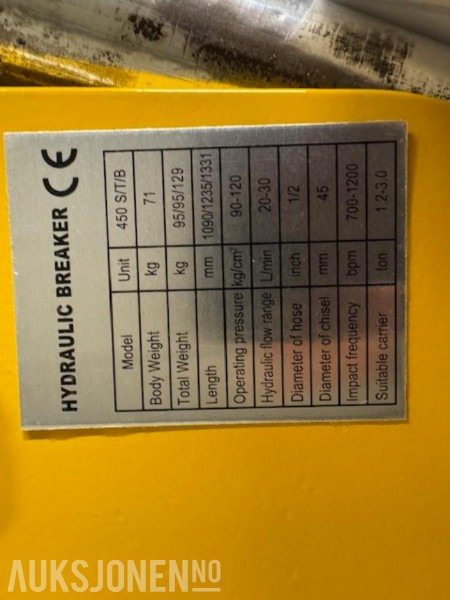 NY HENIMA 450 PIGGHAMMER TIL 1,2-3 TONNS GRAVEMASKIN S30 M/GARANTI - Hydraulikhammer für Baumaschine: das Bild 5 NY HENIMA 450 PIGGHAMMER TIL 1,2-3 TONNS GRAVEMASKIN S30 M/GARANTI - Hydraulikhammer für Baumaschine: das Bild 5