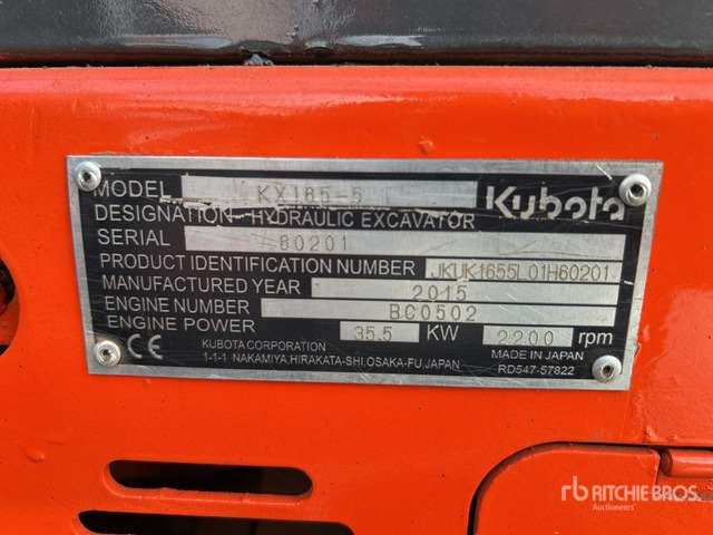 2015 Kubota KX165-5 Mini Excavator: <6.6t - Minibagger: das Bild 2 2015 Kubota KX165-5 Mini Excavator: <6.6t - Minibagger: das Bild 2