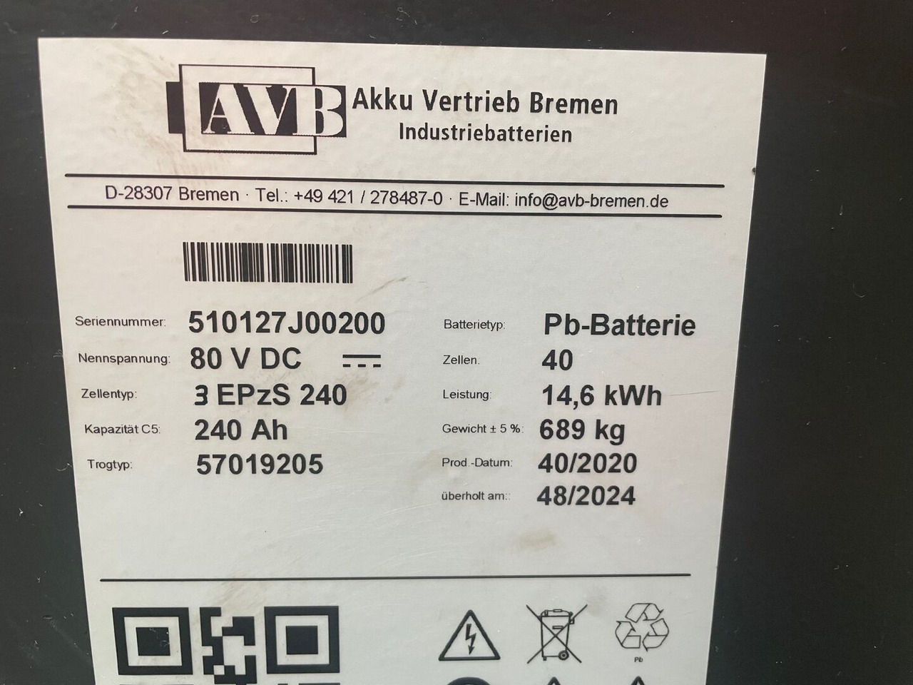 80 Volt I 3 EPzS 240 - Batterie für Flurförderzeug: das Bild 2 80 Volt I 3 EPzS 240 - Batterie für Flurförderzeug: das Bild 2
