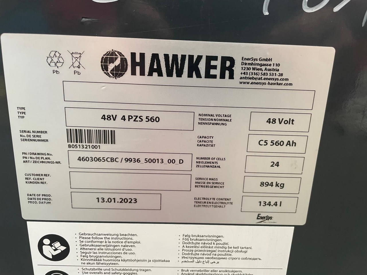 Hawker 48V 4 PZS 560 - Batterie für Flurförderzeug: das Bild 2 Hawker 48V 4 PZS 560 - Batterie für Flurförderzeug: das Bild 2