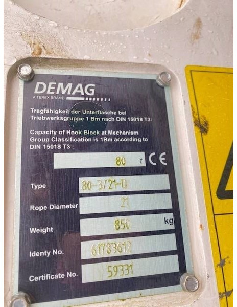Terex Demag 80t hook block 3-sheaves, 21mm - Ladekran für Baumaschine: das Bild 5 Terex Demag 80t hook block 3-sheaves, 21mm - Ladekran für Baumaschine: das Bild 5