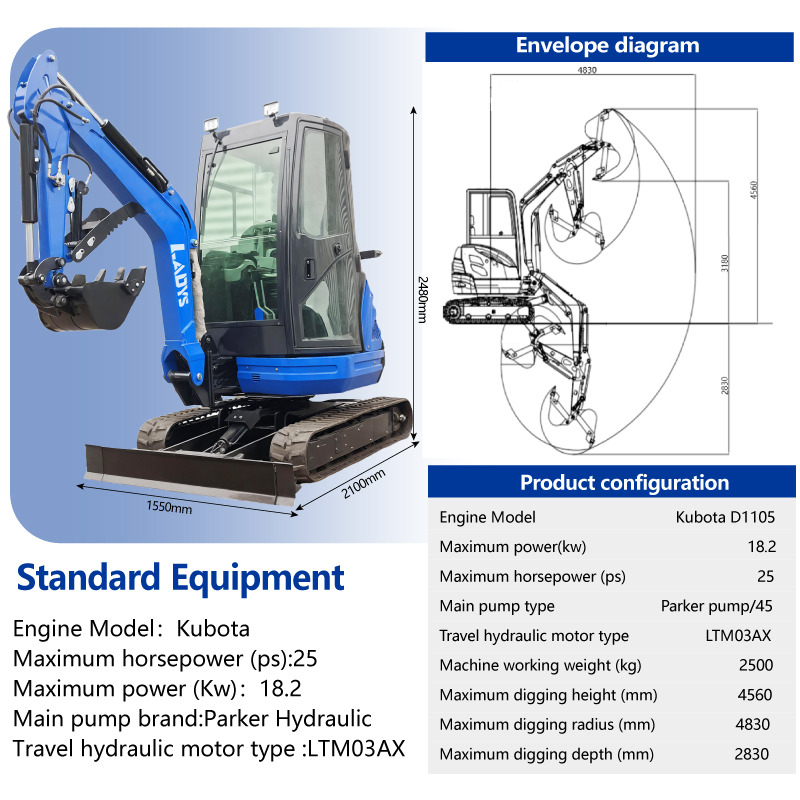 LADYS DY25U Mini Excavator Euro 5/Epa Engine Kubota Mini Excavator For Sale - Minibagger: das Bild 2 LADYS DY25U Mini Excavator Euro 5/Epa Engine Kubota Mini Excavator For Sale - Minibagger: das Bild 2