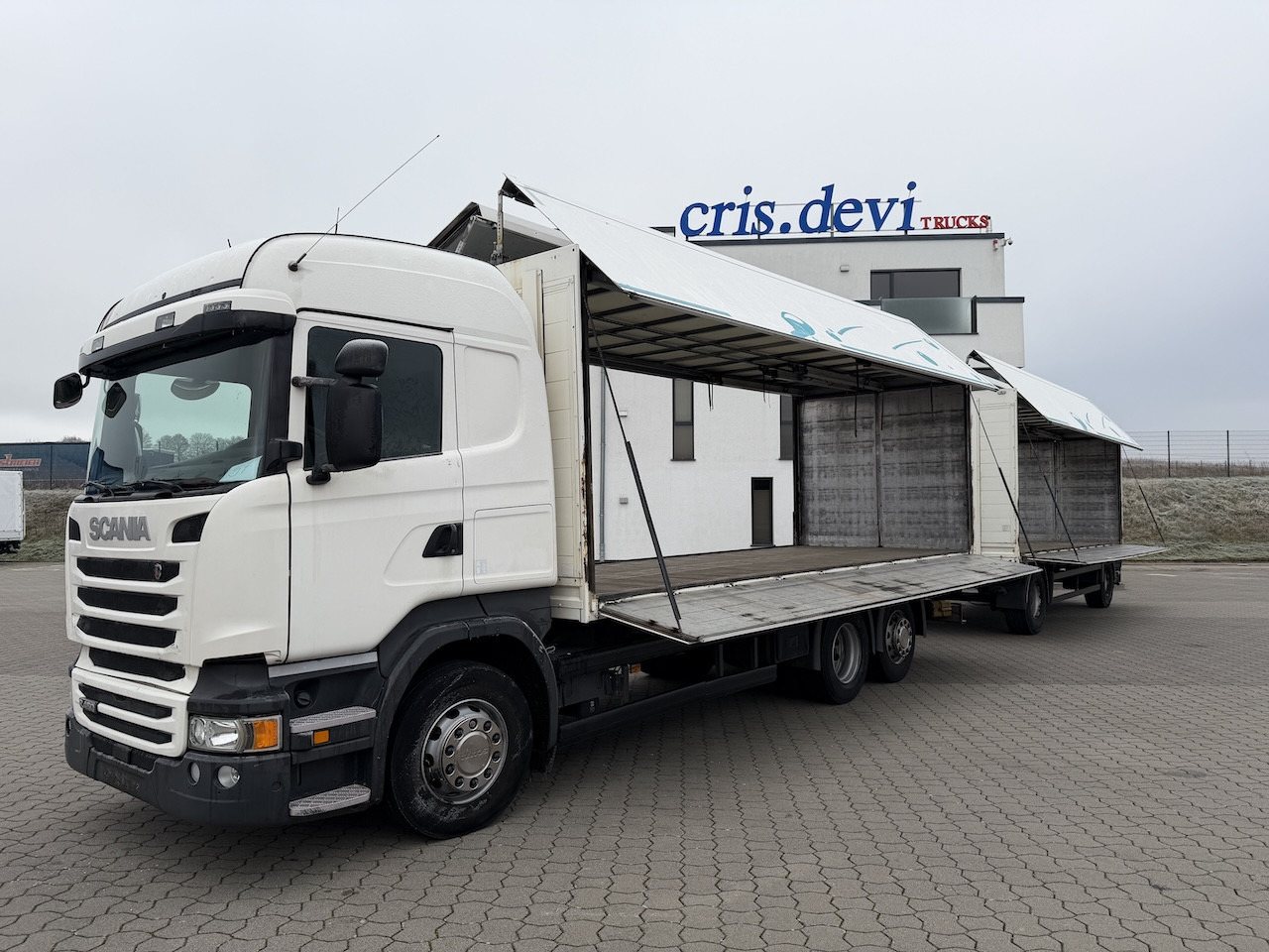 Scania R 450 6x2 Geränkezug + Orten Anhänger - Koffer LKW: das Bild 1 Scania R 450 6x2 Geränkezug + Orten Anhänger - Koffer LKW: das Bild 1