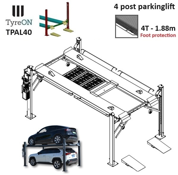 TPAL40 mobile 4 post parking lift for car - 4T - Height 188 cm - Long 415 cm runways with automatic roll-off protection - 230V-1 phase - To park 2 vehicles on top of each - Werkstattgerät: das Bild 2 TPAL40 mobile 4 post parking lift for car - 4T - Height 188 cm - Long 415 cm runways with automatic roll-off protection - 230V-1 phase - To park 2 vehicles on top of each - Werkstattgerät: das Bild 2