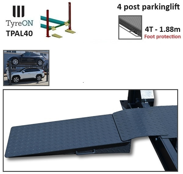 TPAL40 mobile 4 post parking lift for car - 4T - Height 188 cm - Long 415 cm runways with automatic roll-off protection - 230V-1 phase - To park 2 vehicles on top of each - Werkstattgerät: das Bild 5 TPAL40 mobile 4 post parking lift for car - 4T - Height 188 cm - Long 415 cm runways with automatic roll-off protection - 230V-1 phase - To park 2 vehicles on top of each - Werkstattgerät: das Bild 5