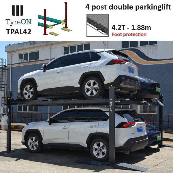 Werkstattgerät TPAL42 mobile double 4 post parking lift for car - 4.2T - Height 188 cm - Long 415 cm runways with automatic roll-off protection - 230V - To park 4 vehicles: das Bild 1