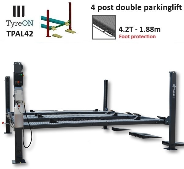 Werkstattgerät TPAL42 mobile double 4 post parking lift for car - 4.2T - Height 188 cm - Long 415 cm runways with automatic roll-off protection - 230V - To park 4 vehicles: das Bild 8