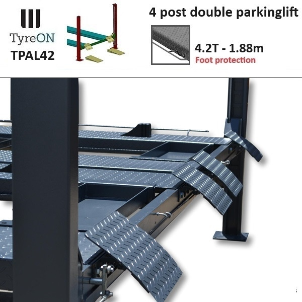 Werkstattgerät TPAL42 mobile double 4 post parking lift for car - 4.2T - Height 188 cm - Long 415 cm runways with automatic roll-off protection - 230V - To park 4 vehicles: das Bild 6