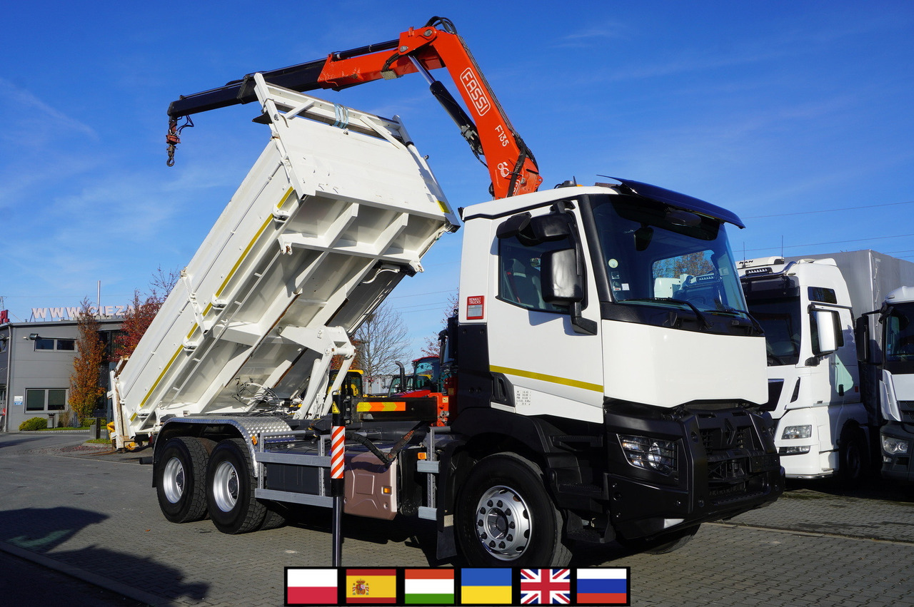 RENAULT C380 E6 6×4 / HDS Fassi F135 2700 MTH / Range 8 m / 5.6 t lifting capacity / 3-side tipper / Bortmatic - Autokran: das Bild 1 RENAULT C380 E6 6×4 / HDS Fassi F135 2700 MTH / Range 8 m / 5.6 t lifting capacity / 3-side tipper / Bortmatic - Autokran: das Bild 1
