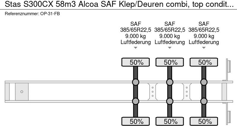 Kipper Auflieger Stas S300CX 58m3 Alcoa SAF Klep/Deuren combi, top condition 6350KG: das Bild 20