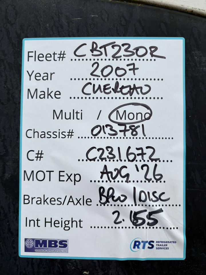 Chereau 2007 Vector 1800 – CBT230R - Kühlkoffer Auflieger: das Bild 5 Chereau 2007 Vector 1800 – CBT230R - Kühlkoffer Auflieger: das Bild 5