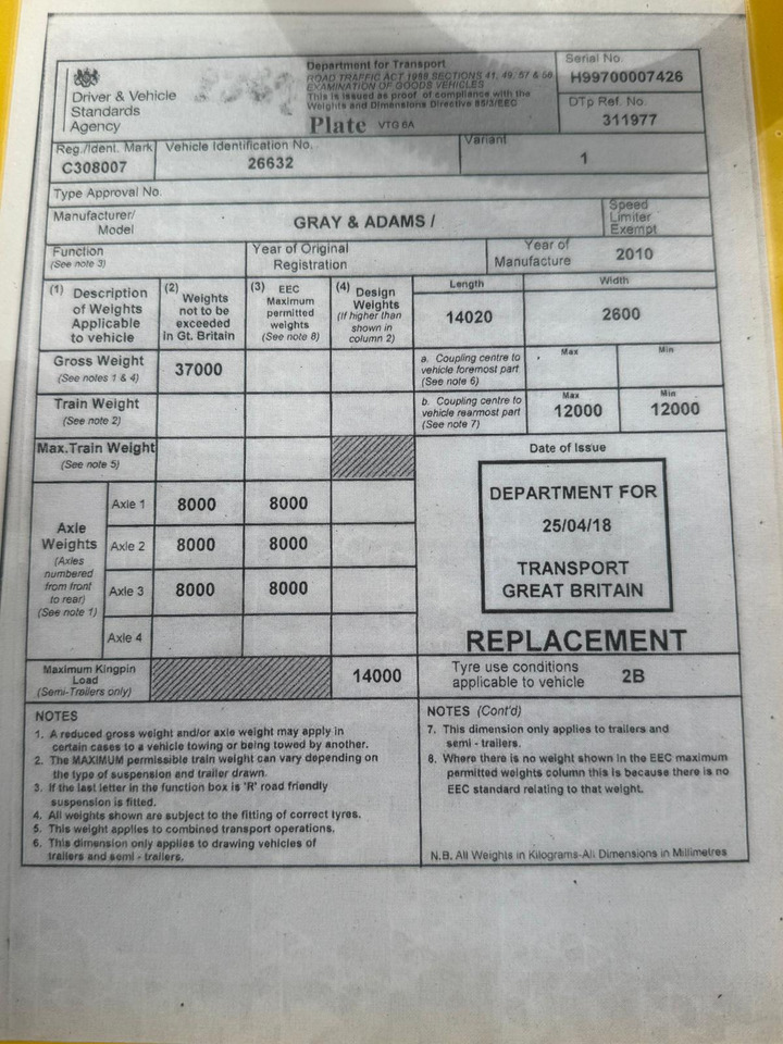 Gray and Adams 2010 Vector 1850 MT – D11 - Kühlkoffer Auflieger: das Bild 4 Gray and Adams 2010 Vector 1850 MT – D11 - Kühlkoffer Auflieger: das Bild 4