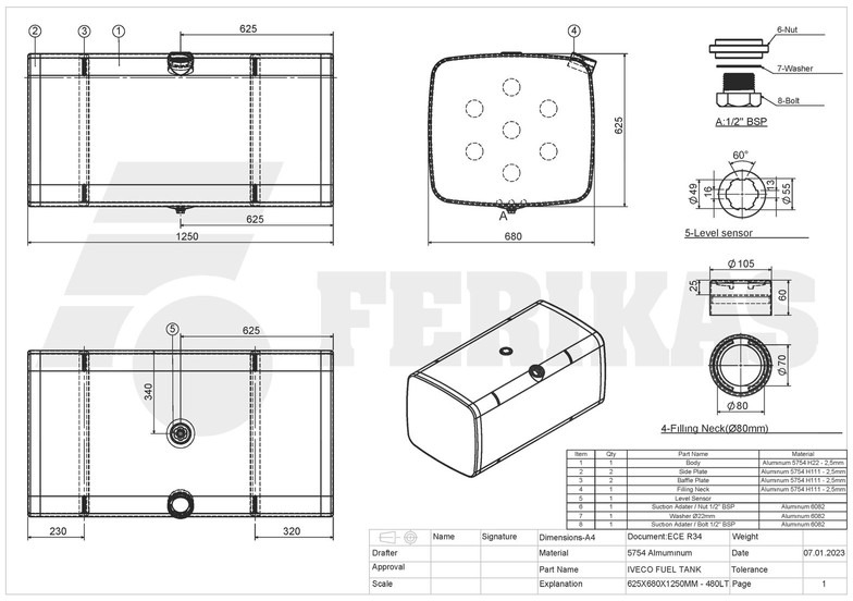 NEU: Kraftstofftank für LKW Iveco New aluminum fuel tank 480L: das Bild 8