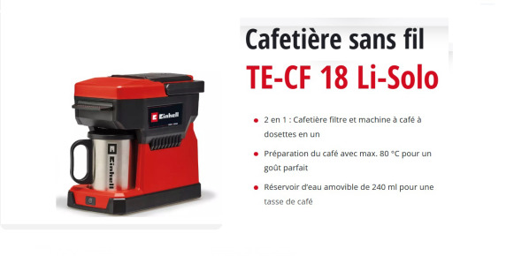 Cafetière sans fil EINHELL TE-CF 18 Li-Solo - Lebensmittelmaschine: das Bild 1 Cafetière sans fil EINHELL TE-CF 18 Li-Solo - Lebensmittelmaschine: das Bild 1