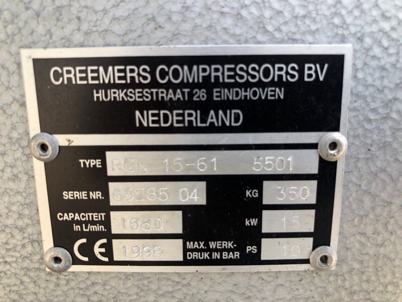 Creemers RCN 15-61 15 kW 1660 Liter/min 15 bar schroefcompressor - Luftkompressor: das Bild 4 Creemers RCN 15-61 15 kW 1660 Liter/min 15 bar schroefcompressor - Luftkompressor: das Bild 4