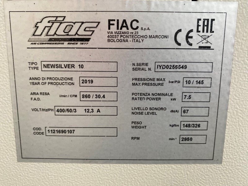 NEU: Luftkompressor Fiac New Silver 10 Silent 7.5 kW 860 L / min 10 bar Elektrische Schroefcompressor: das Bild 6