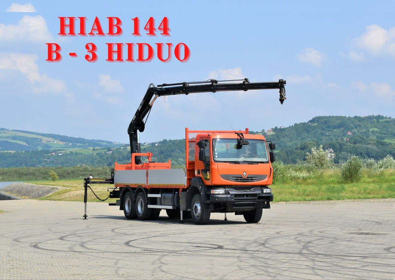 Renault KERAX 410 * HIAB 144 B-3 HIDUO / 6x4 * TOP - Pritsche LKW, Autokran: das Bild 1 Renault KERAX 410 * HIAB 144 B-3 HIDUO / 6x4 * TOP - Pritsche LKW, Autokran: das Bild 1
