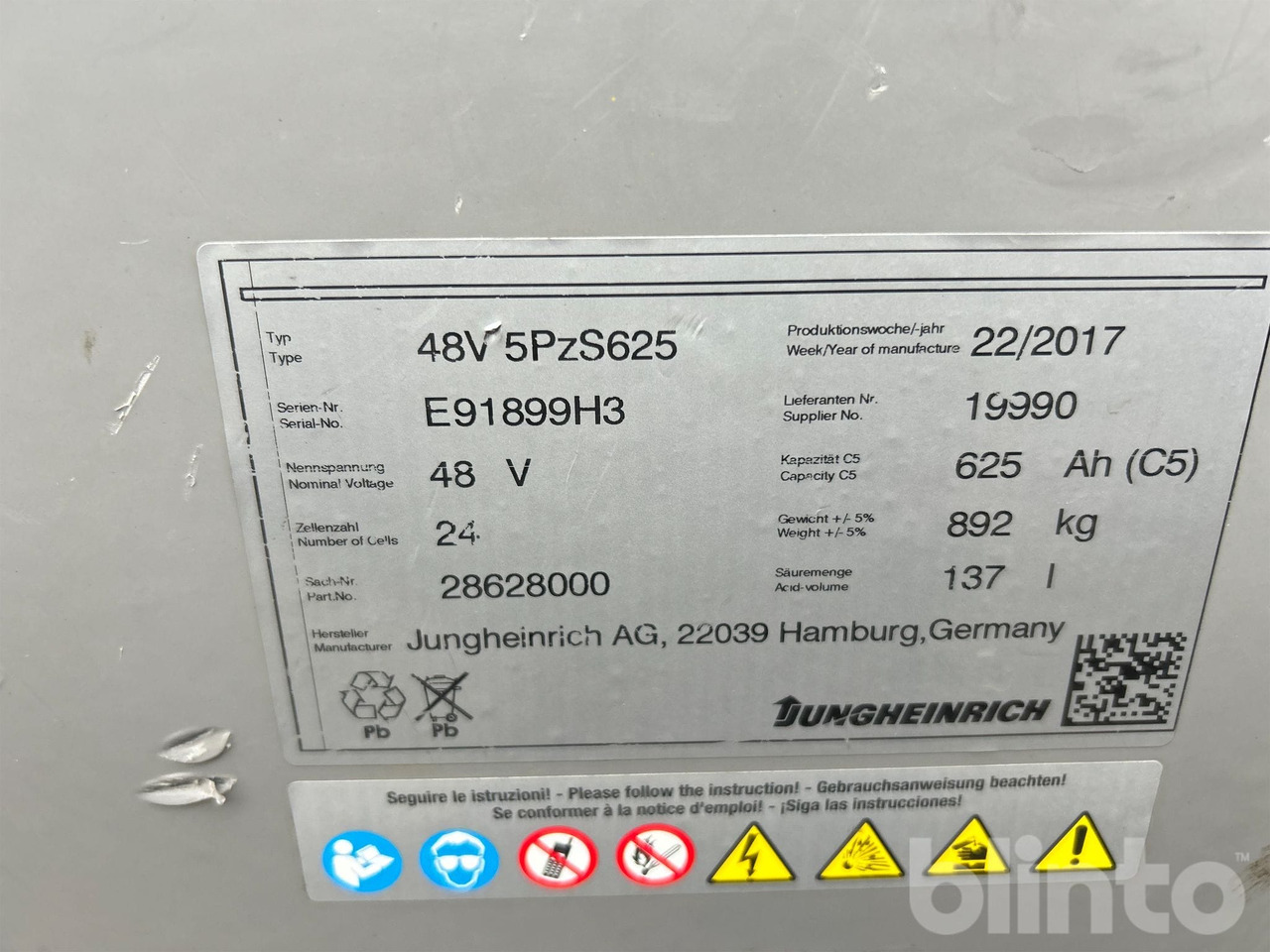 Jungheinrich 5PzS625 - Batterie für Gabelstapler: das Bild 5 Jungheinrich 5PzS625 - Batterie für Gabelstapler: das Bild 5